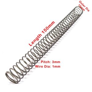 compression spring 16mm outer diameter and 150mm length, 3mm pitch, 1mm wire compression spring, diy prroject (pack of 2)