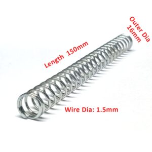 compression spring 16mm outer diameter and 150mm length, 3mm pitch, 1.5mm wire compression spring (pack of 2)